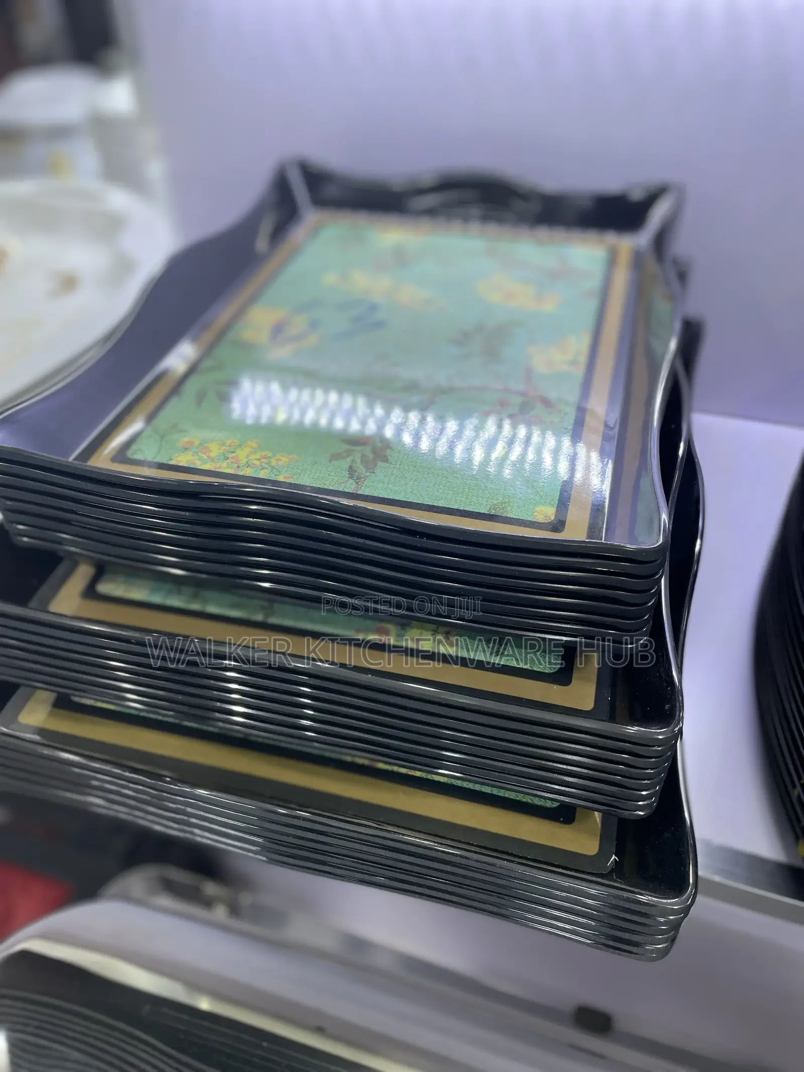 3pcs Set of Black Melamine Tray