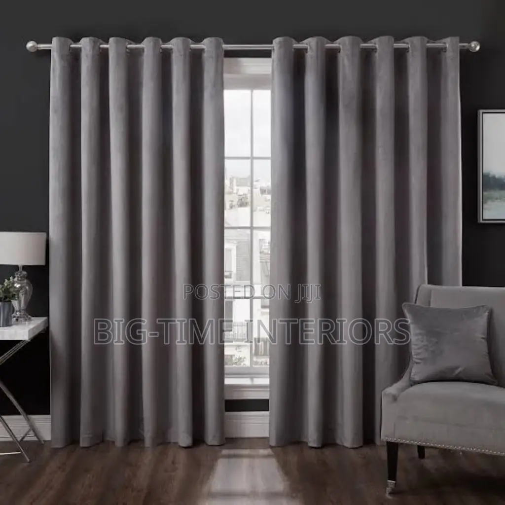 3pcs Plain Gray Curtains
