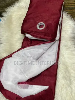 3pcs Plain Maroon Curtains and a Net