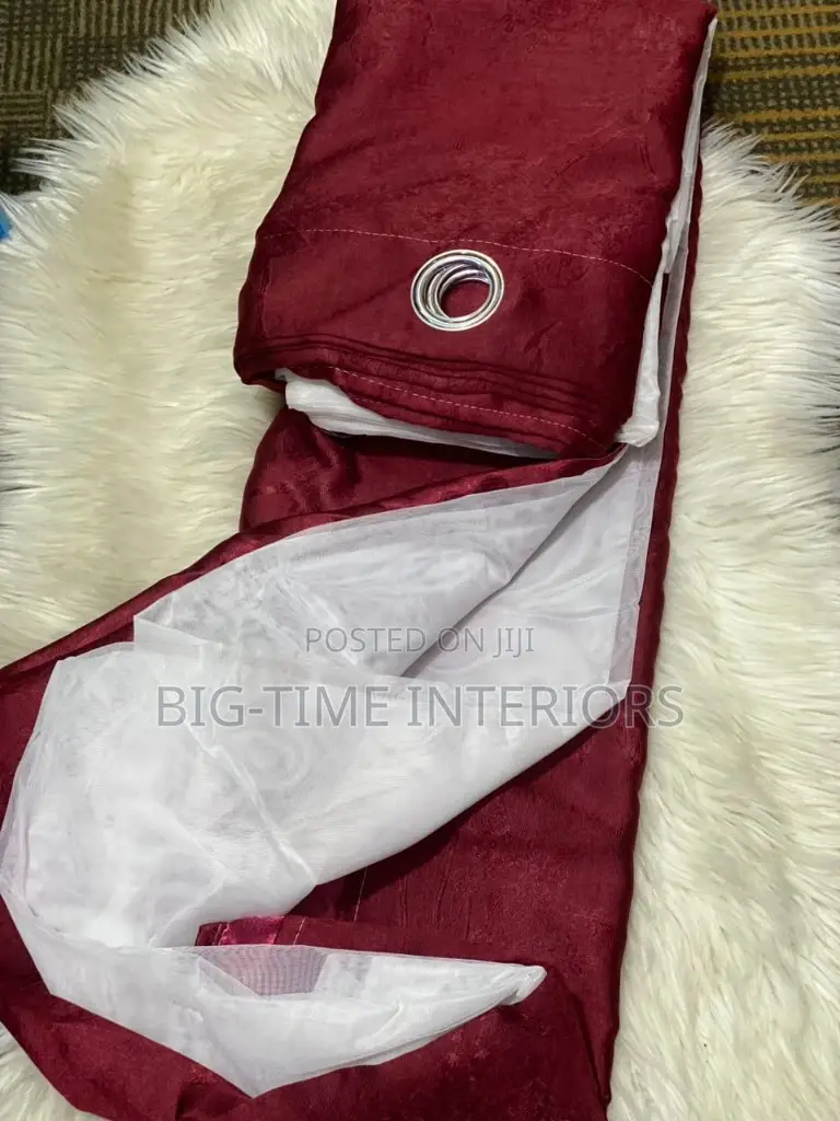 3pcs Plain Maroon Curtains and a Net