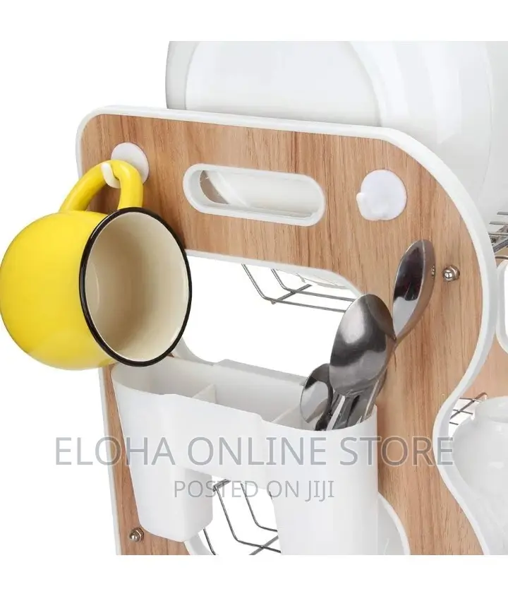 2 Tier Dish Rack With Spoon and Knife Pocket