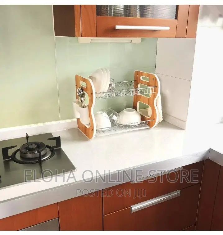 2 Tier Dish Rack With Spoon and Knife Pocket