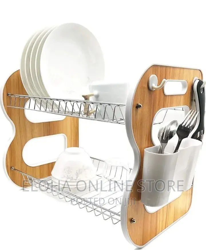 2 Tier Dish Rack With Spoon and Knife Pocket