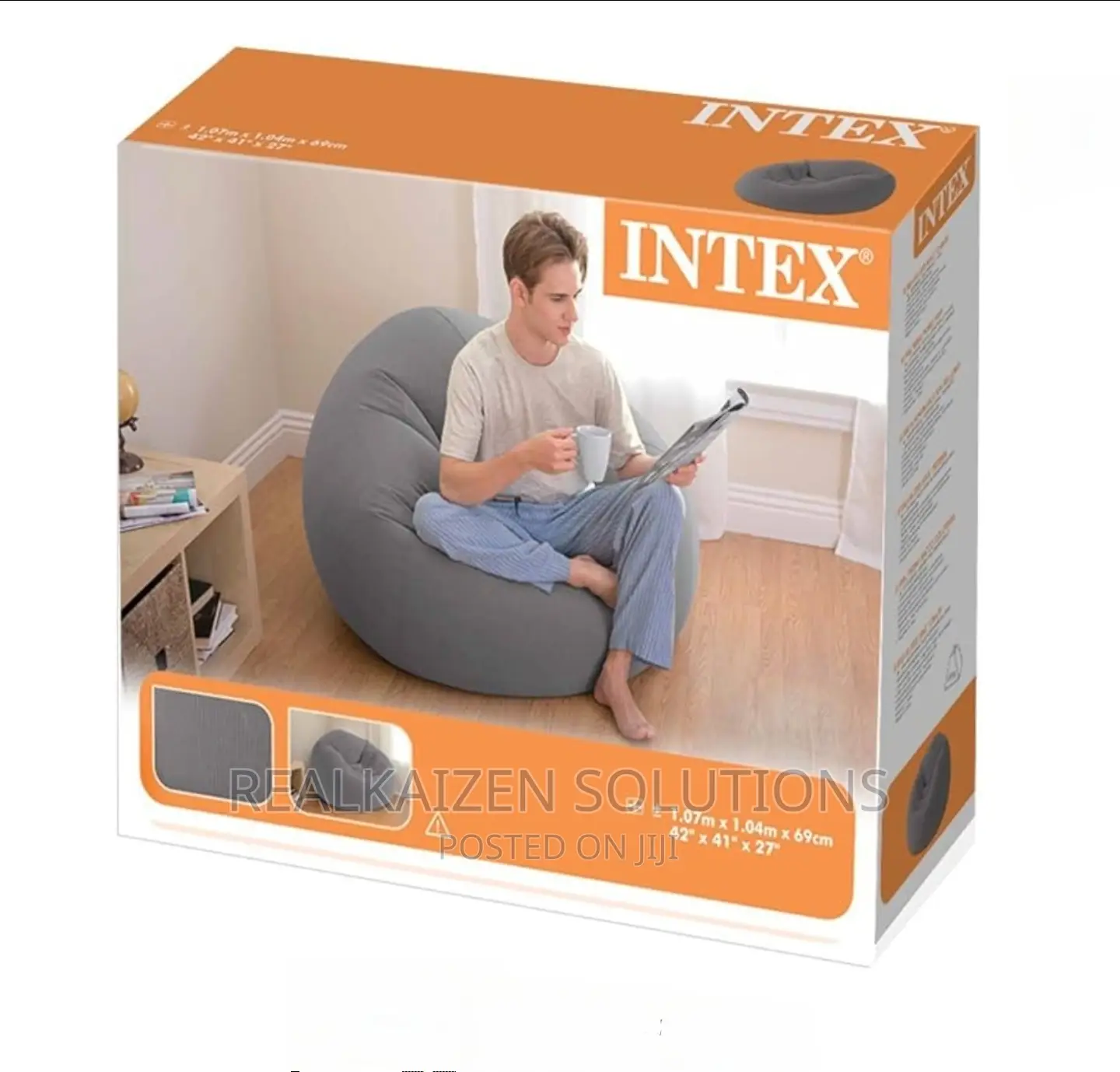 Intex Inflatable Contoured Gray Beanless Bag Lounge Chair