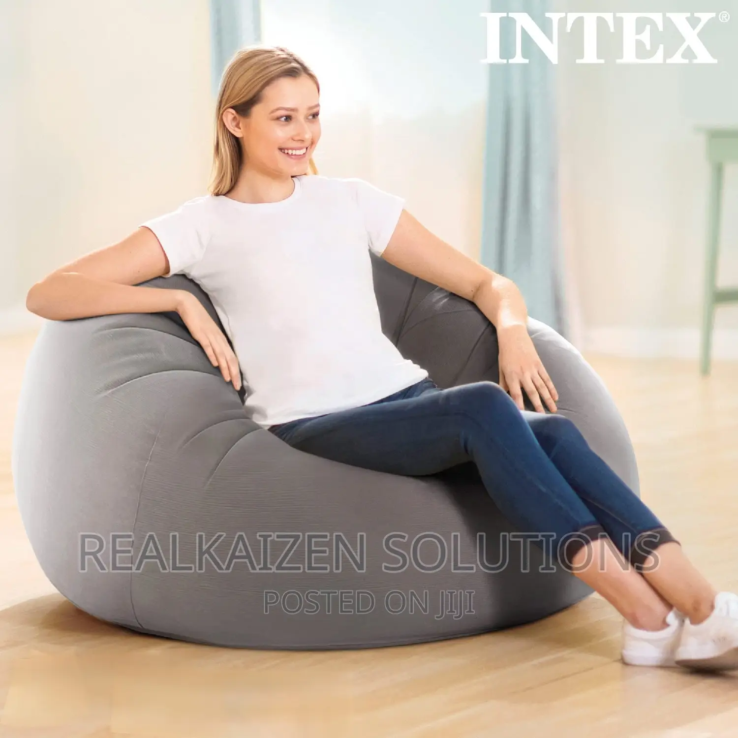 Intex Inflatable Contoured Gray Beanless Bag Lounge Chair