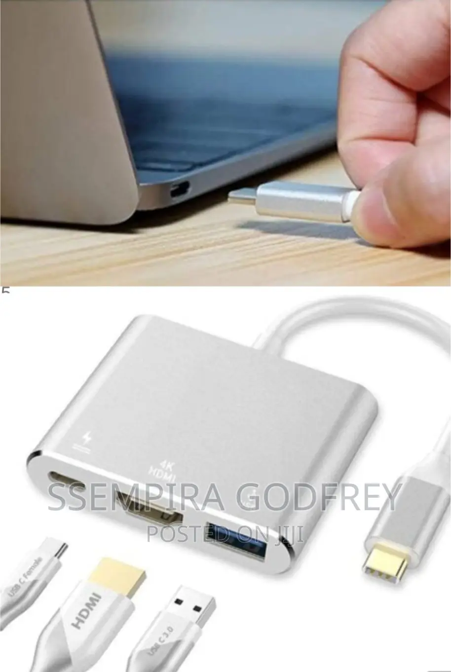 Type C To Hdmi Adapter 3 In 1 White Colour