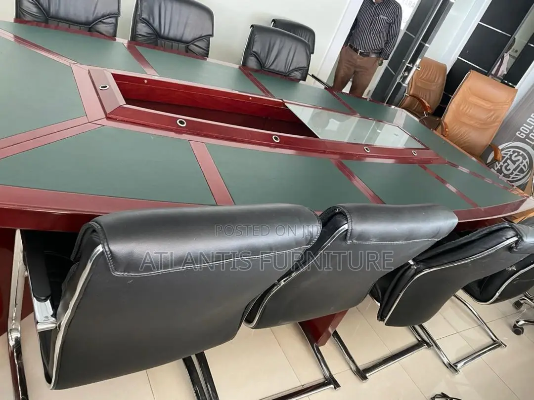 Mahogany Board Room Table With Middle Glass.