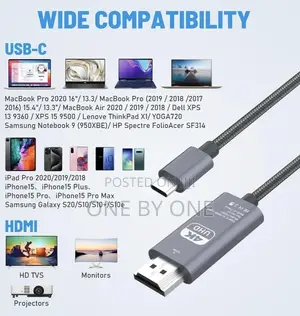 Phone to HDMI Cable Adapter Type C to HDMI Hz Data Transfer
