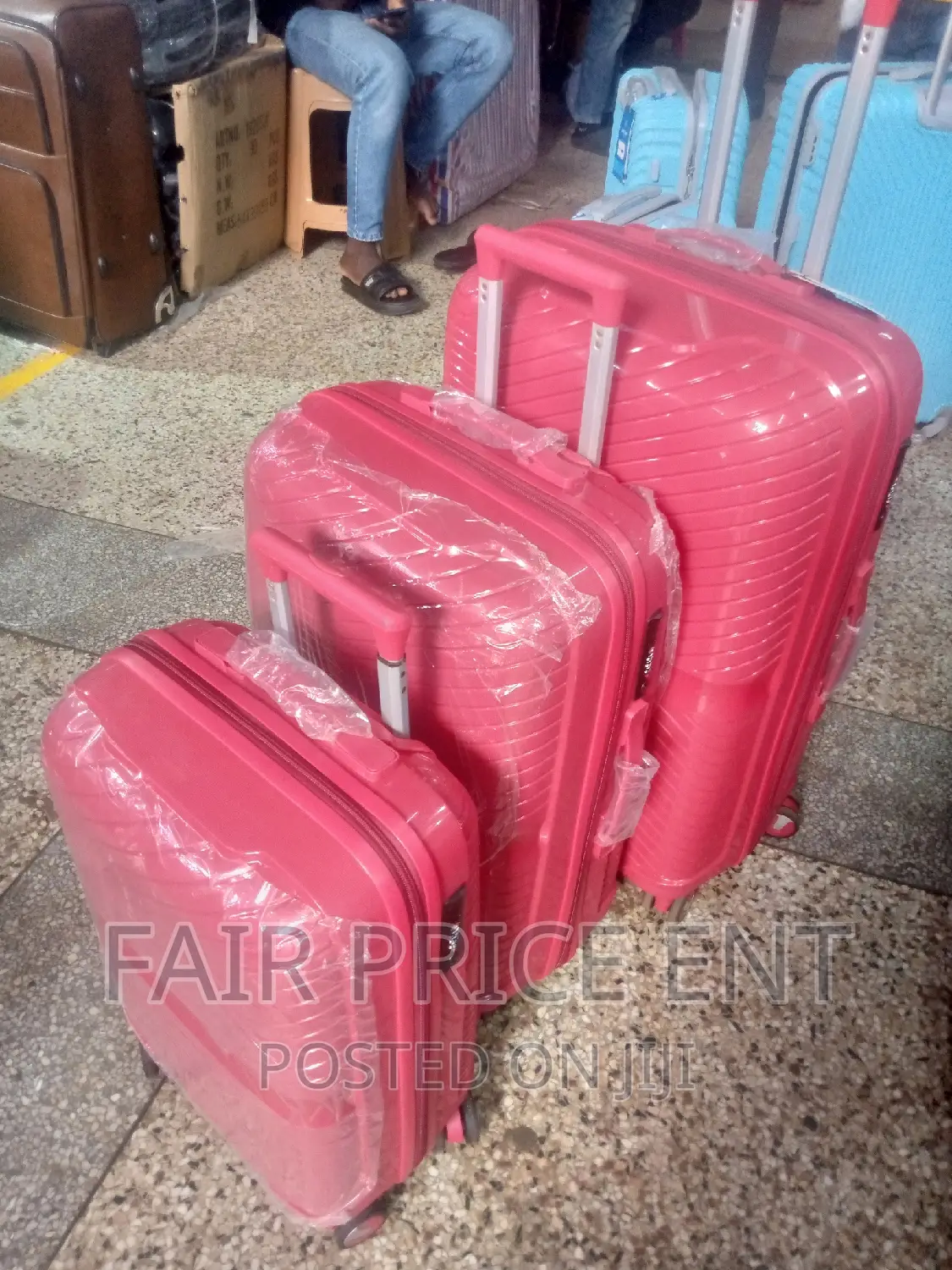 Full Set of Original Ruber Plastic Suitcase.3pcs.( Red)