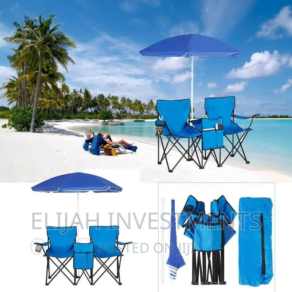 2 Foldable Camping Chairs With Umbrella