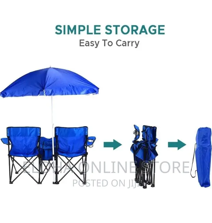 2 Foldable Camping Chairs With Umbrellas