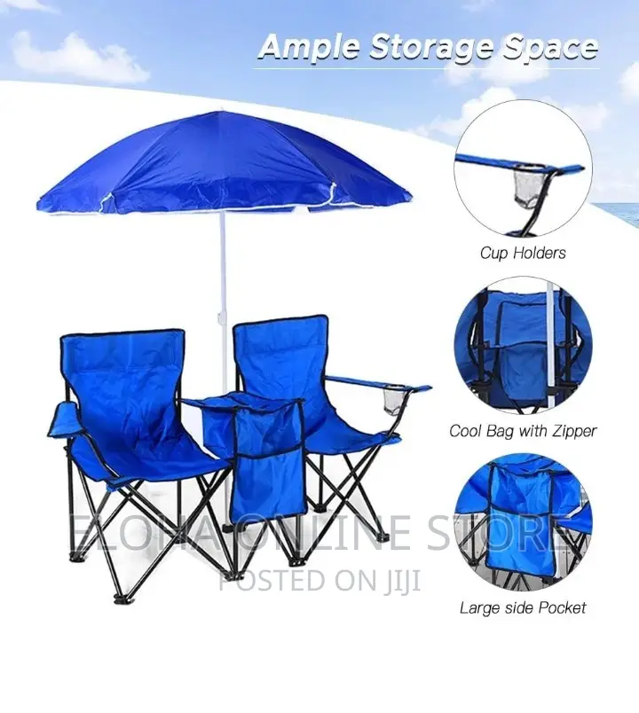 2 Foldable Camping Chairs With Umbrellas