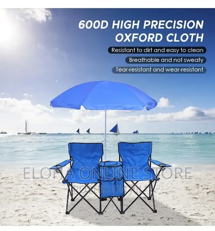 2 Foldable Camping Chairs With Umbrellas