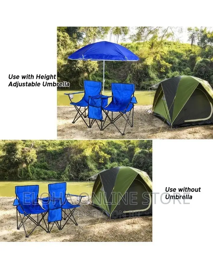 2 Foldable Camping Chairs With Umbrellas