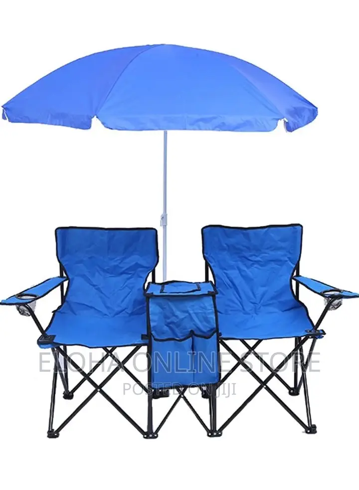2 Foldable Camping Chairs With Umbrellas