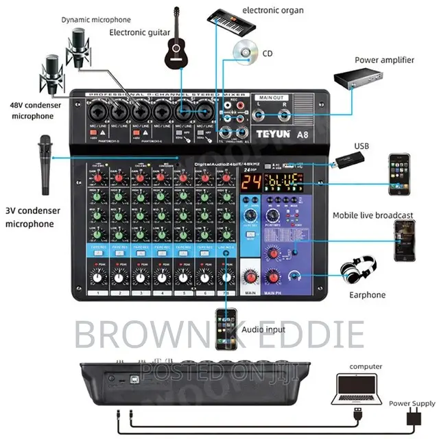Audio Mixer 8channel Sound Mixing Console Support Bluetooth