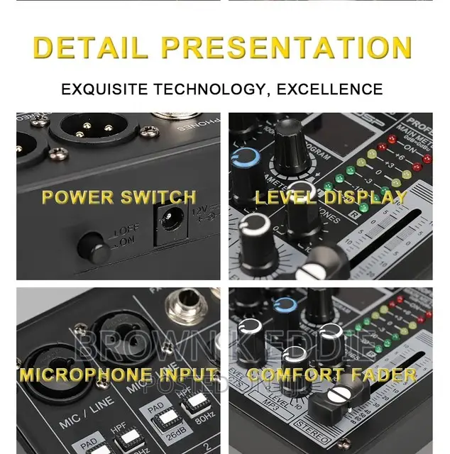 Professional 4 Channel Mixer 48V Phantom Power Bluetooth