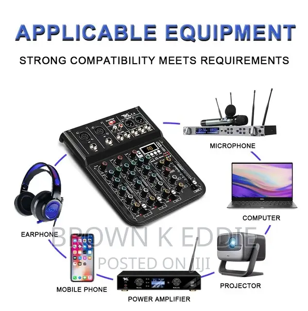 Professional 4 Channel Sound Mixer 48V Bluetooth DJ Mixing