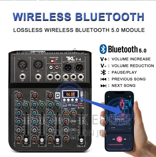 Professional 4 Channel Sound Mixer 48V Bluetooth DJ Mixing