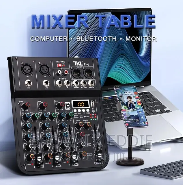 Professional 4 Channel Sound Mixer 48V Bluetooth DJ Mixing