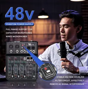 Professional 4 Channel Sound Mixer 48V Bluetooth DJ Mixing