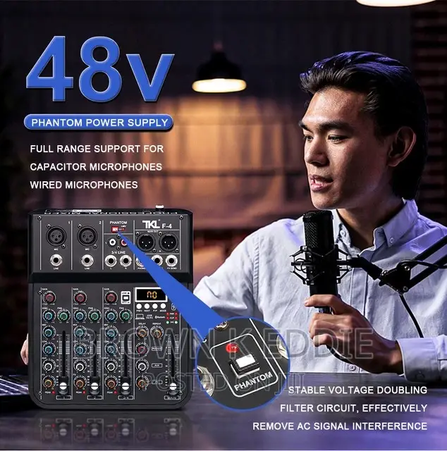 Professional 4 Channel Sound Mixer 48V Bluetooth DJ Mixing