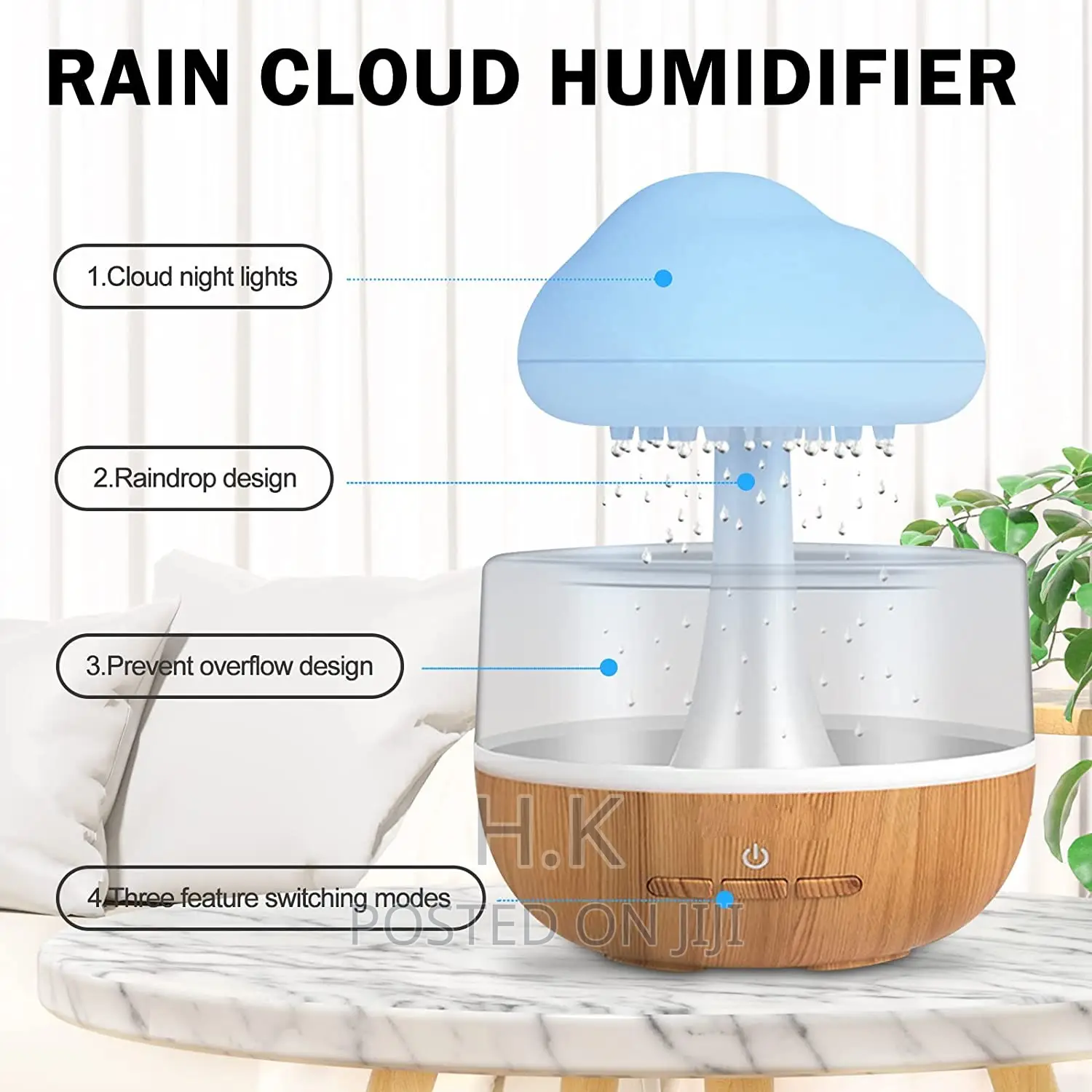 Rain Cloud Humidifier Water Drip,Cute Mushroom Humidifier