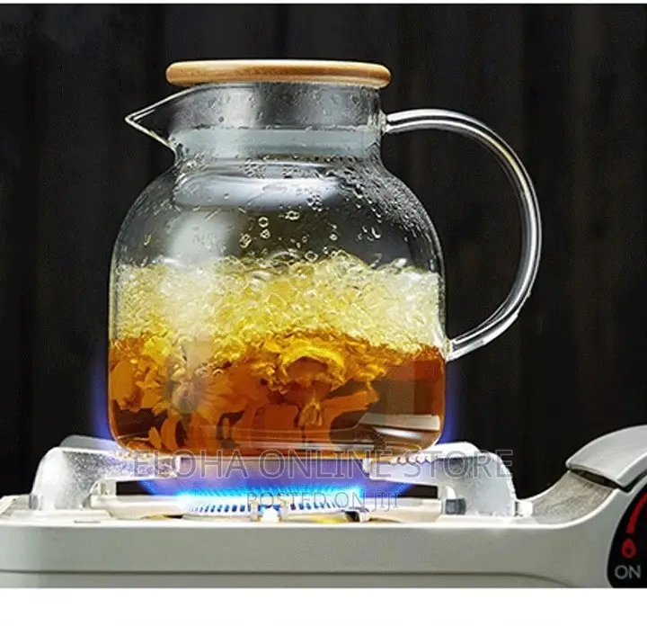 1800ml Glass Tea Pot Kettle Infuser Bamboo Lid