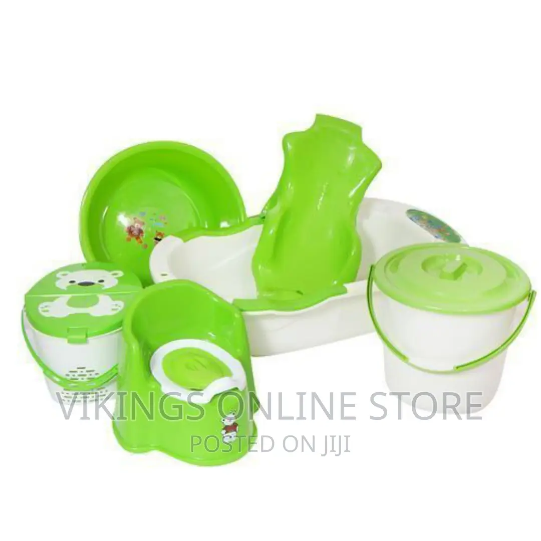 Baby’S Bathtub, Basin, Bucket, Basket and a Pot Green,White