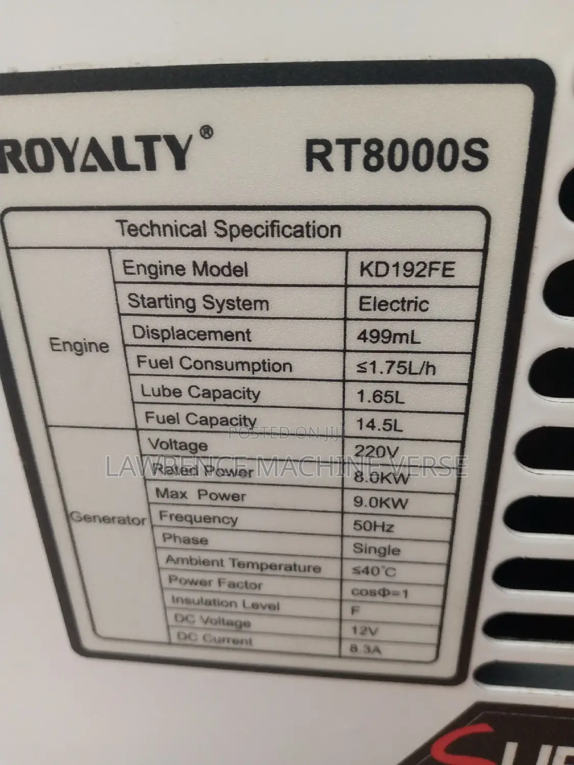 Diesel Generator Royalty Japan 9KV