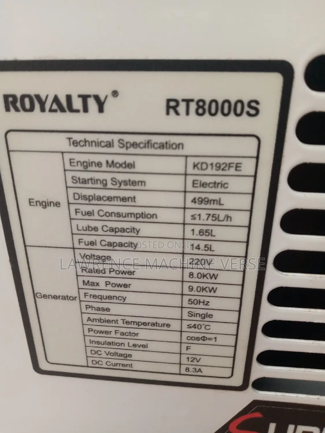 Diesel Generator Royalty Japan 9KV