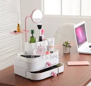 Cosmetic Organizer Make-up Storagebox With Rotatable Mirror