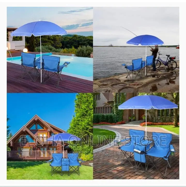 Portable Double Folding Picnic Chair With Umbrella
