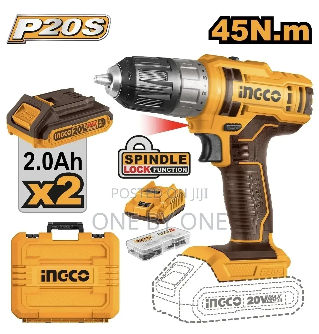 Ingco 20V Impact Cordless Drill 2 Batteries 2.0ah