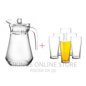 6 Drinking Glasses Plus 1 Fabulous Glass Jug-Transparent