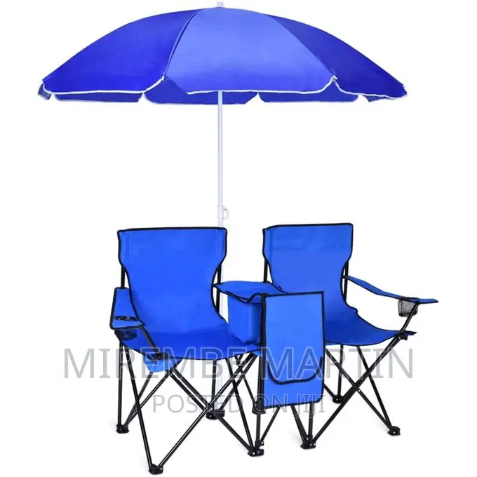 Double Folding Beach Chair Umbrella Table Cooler and Bag