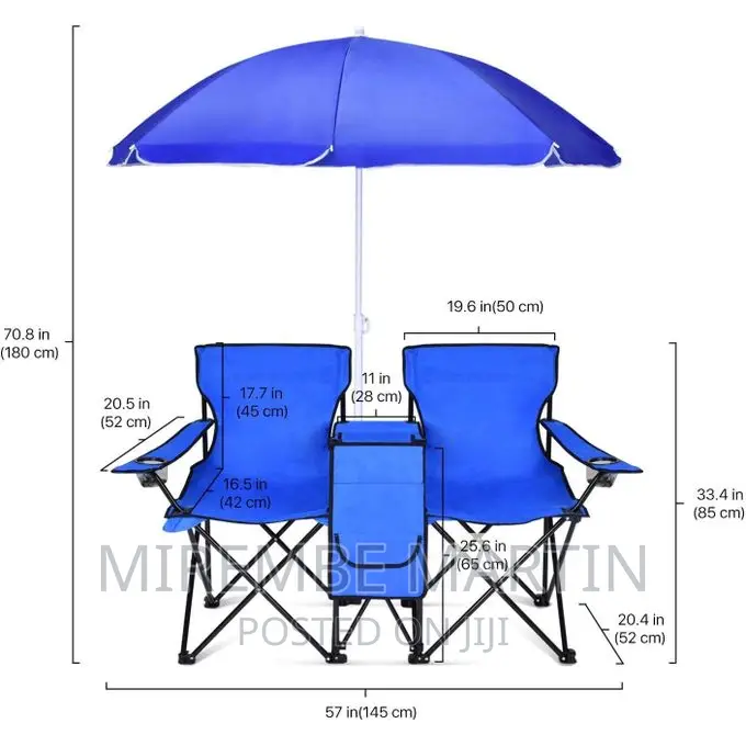 Double Folding Beach Chair Umbrella Table Cooler and Bag