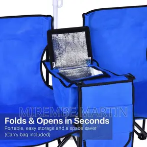 Double Folding Beach Chair Umbrella Table Cooler and Bag