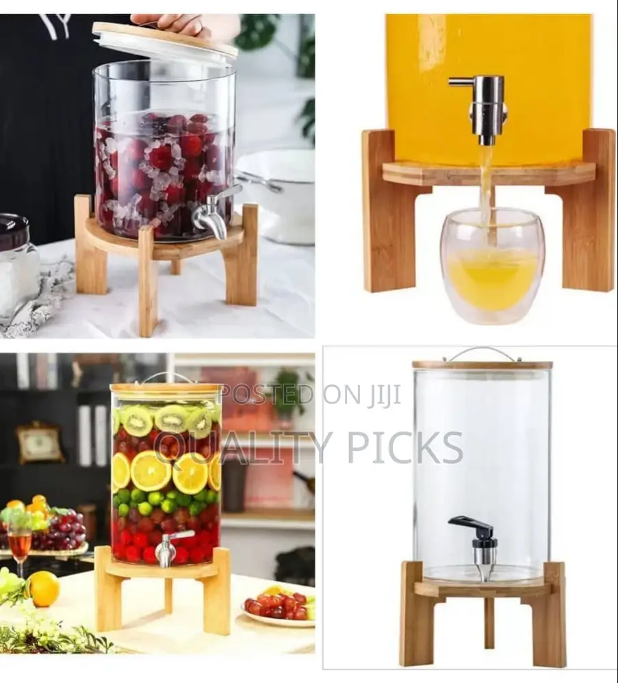 Glass Juice Dispenser With Wooden Stand