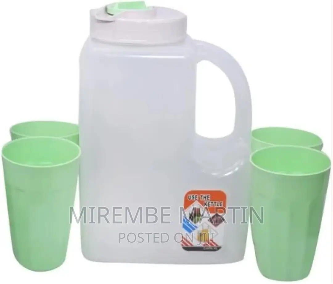Plastic Water Fridge Bottle With 4 Glasses, 4L – Green