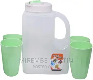 Plastic Water Fridge Bottle With 4 Glasses, 4L – Green