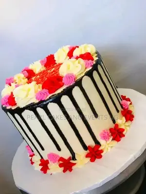 Happy Birthdays Cakes Dripped White in Black Red Flower  4