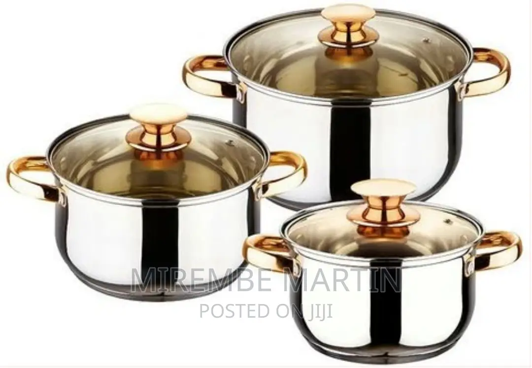 6 Pc Gold Handles Stainless Steel Saucepans Cookware