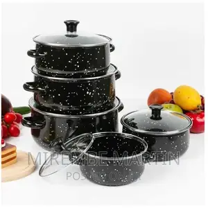 Set of 5 Enamel Casserole Sartin Cookware Pots