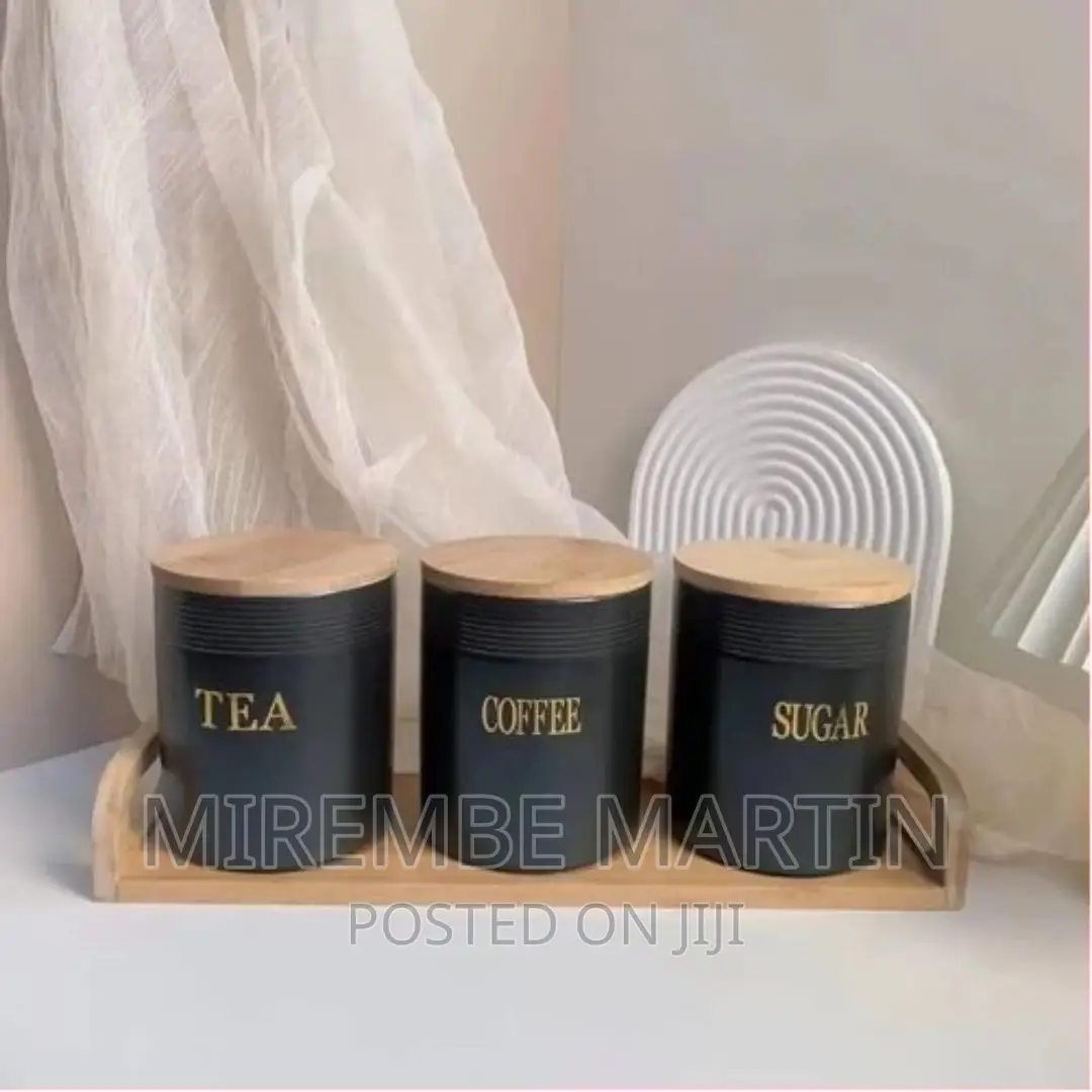 Set of 3 Storage Ceramic Sealed Jars for Sugar Tea