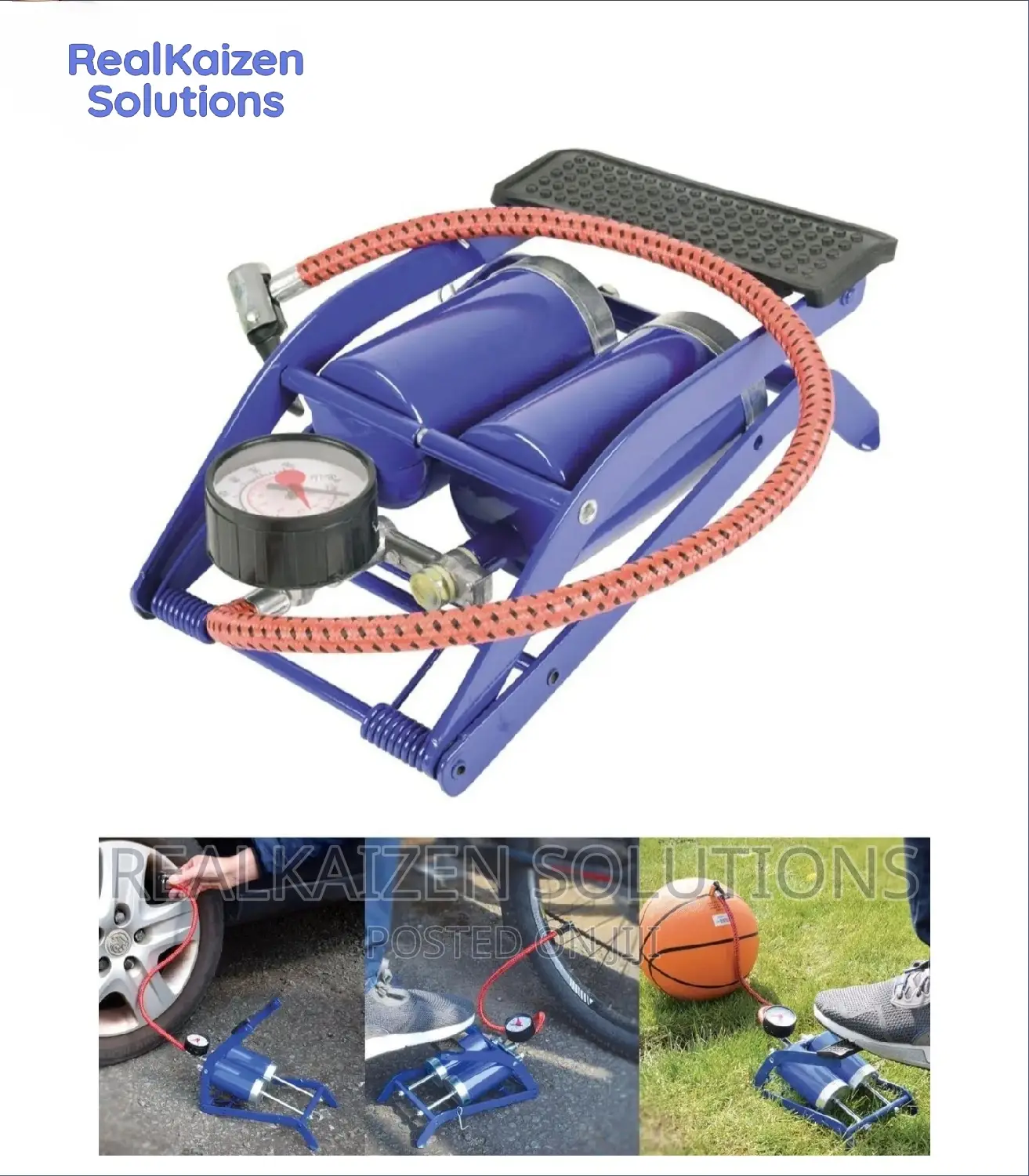 Twin Double Barrel Cylinder Air Inflator Foot Pump
