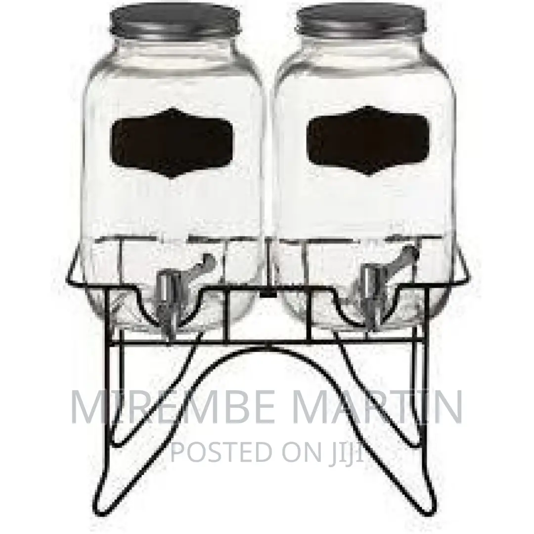 Glass Beverage Drink Twin 2 Dispensers With Stand