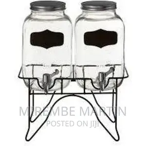 Glass Beverage Drink Twin 2 Dispensers With Stand