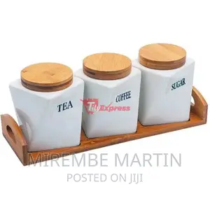 Ceramic Twisted Tea Coffee Sugar 3 Canisters Set