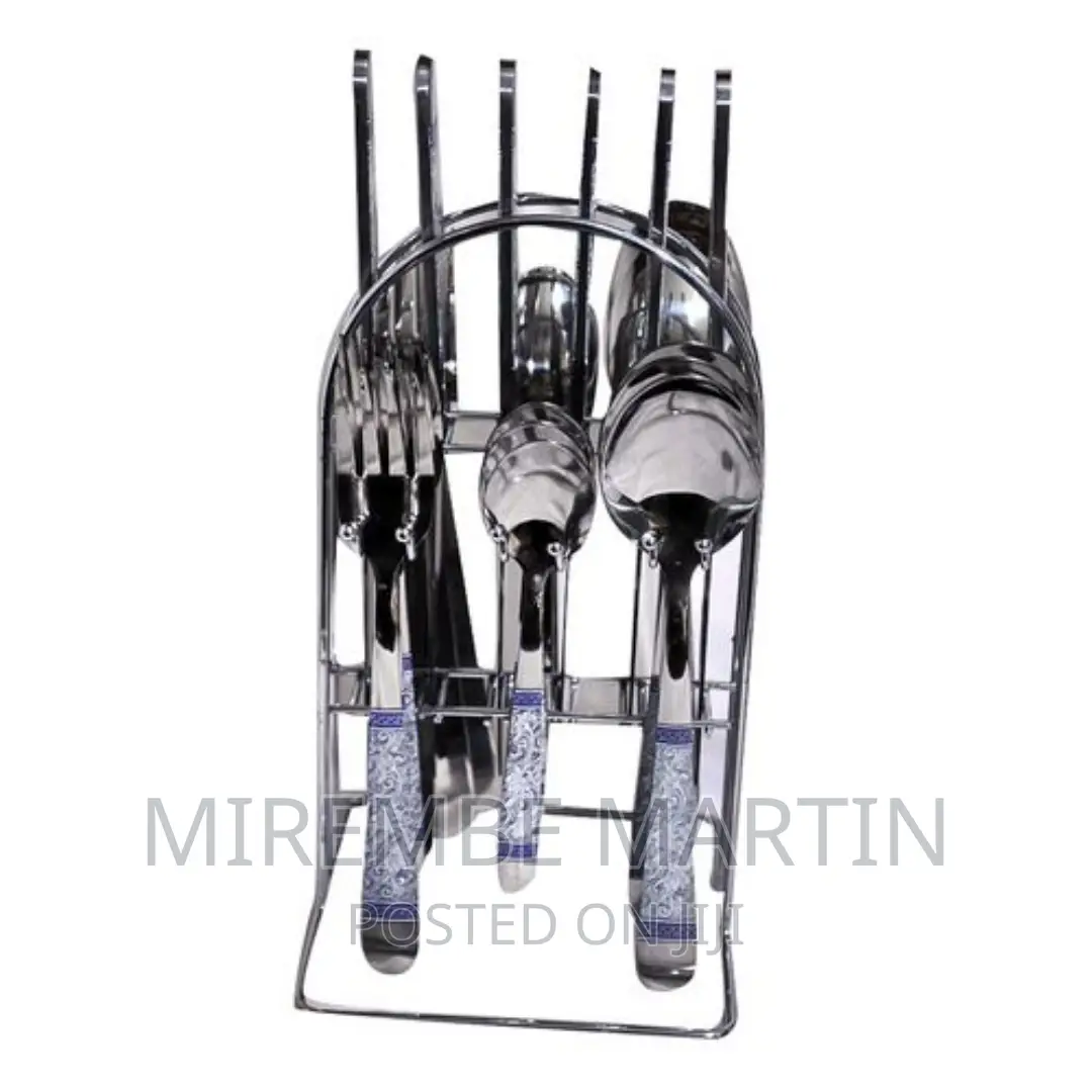 24 Piece Flowered Dinner Cutlery (Forks, Spoons Knives